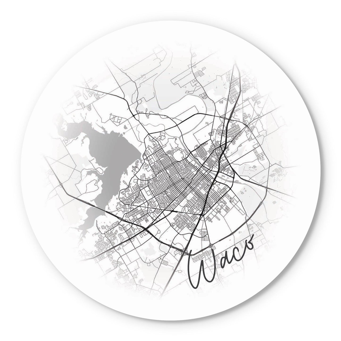 Minimalistic B&W Texas Waco Circle Map | Wood Sign | Eaches | Min 1