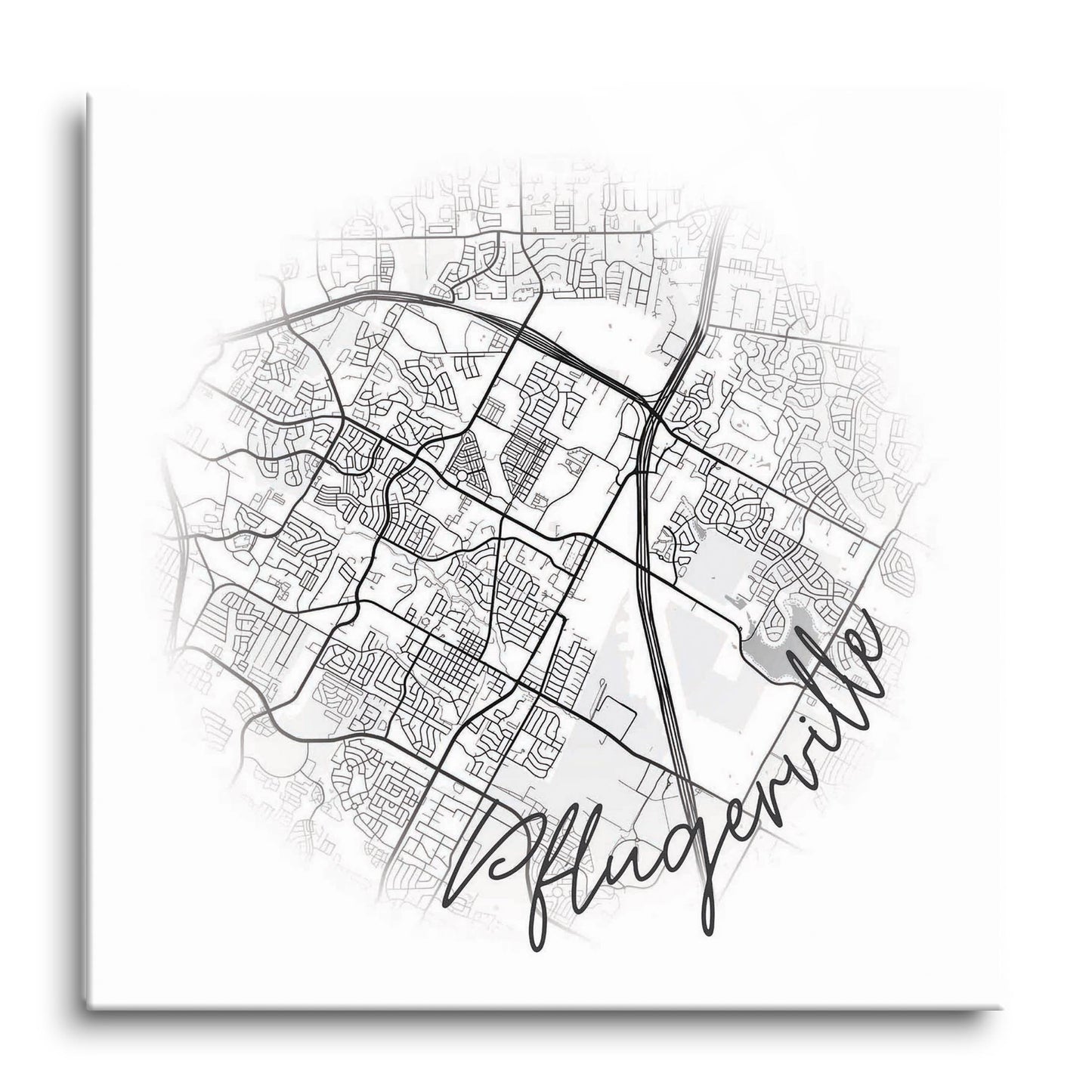 Minimalistic B&W Texas Pflugerville Circle Map | Hi-Def Glass Art | Eaches | Min 1