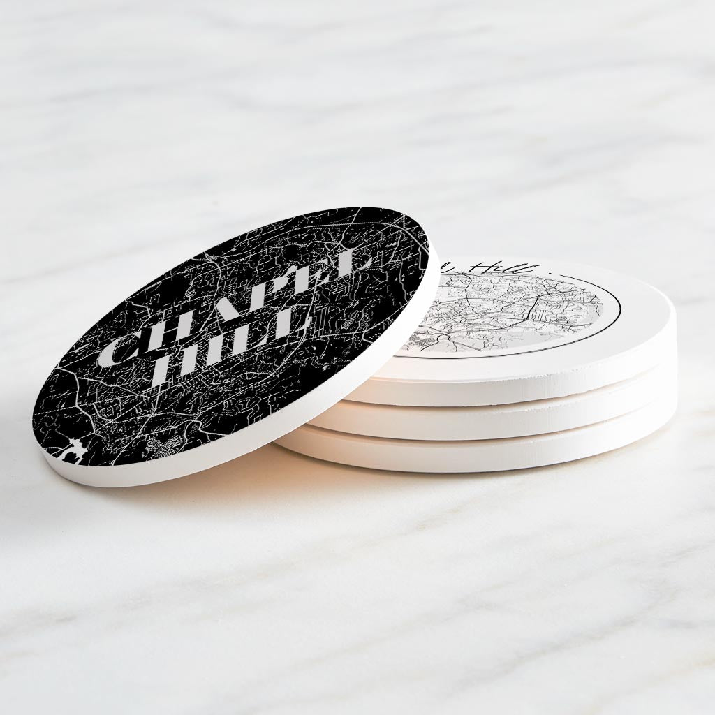Minimalistic B&W North Carolina Chapel Hill Maps | Absorbent Coasters | Set of 4 | Min 2