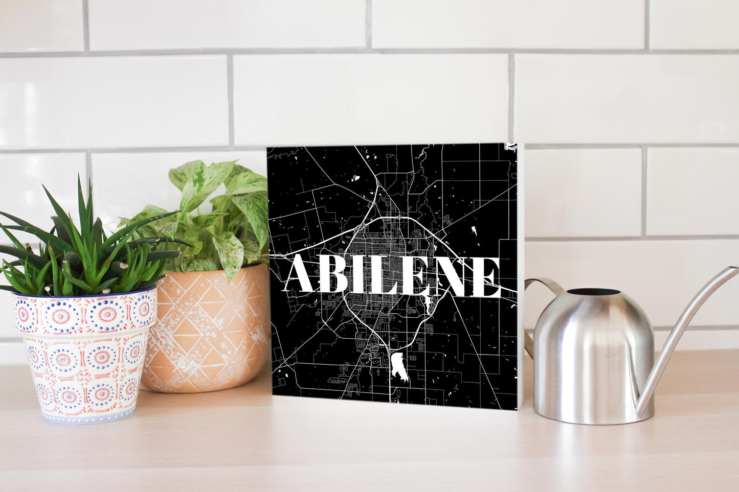 Minimalist B&W Texas Abilene Map | Wood Block | Eaches | Min 2