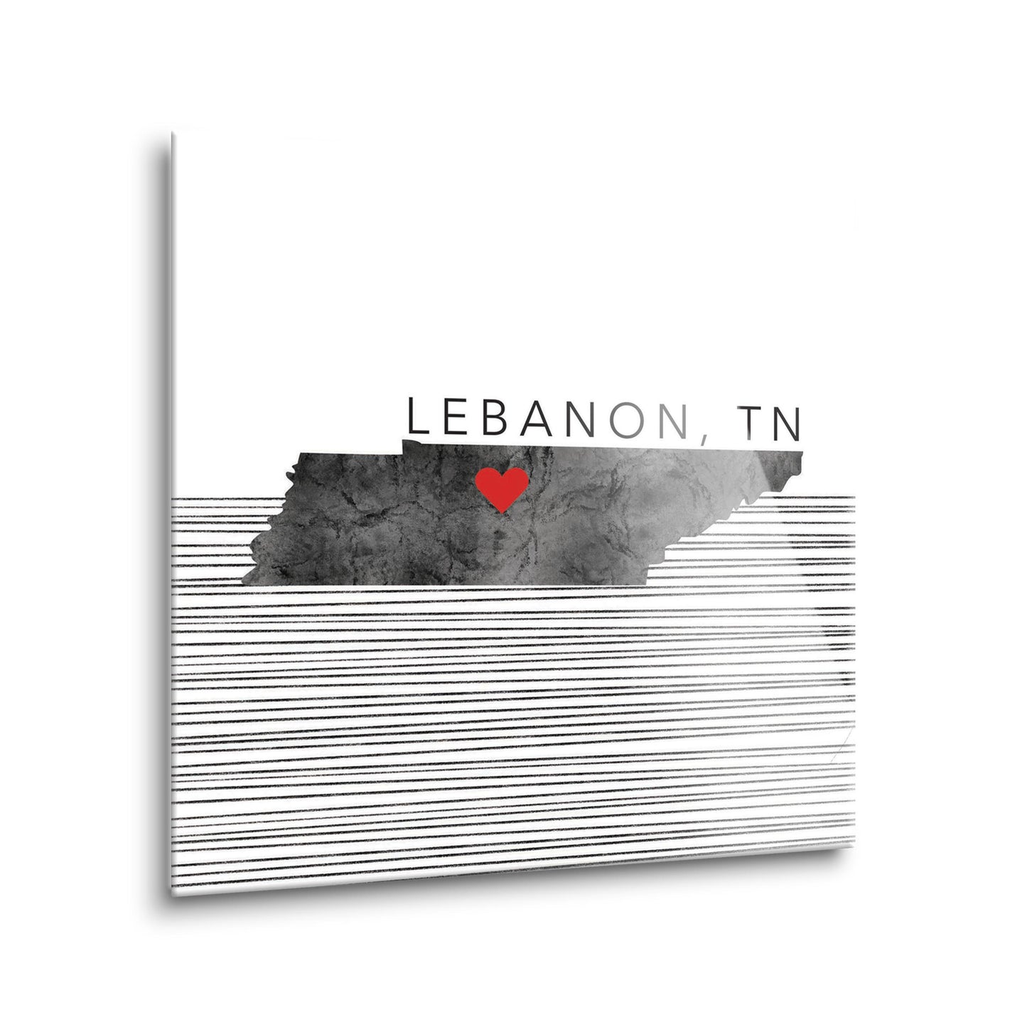Minimalist B&W Tennessee State Lebanon Heart | Hi-Def Glass Art | Eaches | Min 2