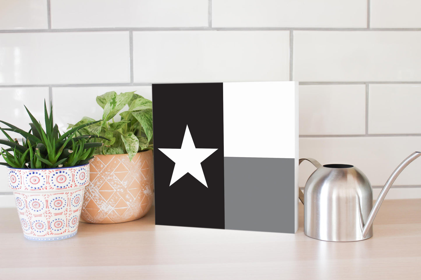 Minimalistic B&W Texas State Flag | Wood Block | Eaches | Min 2