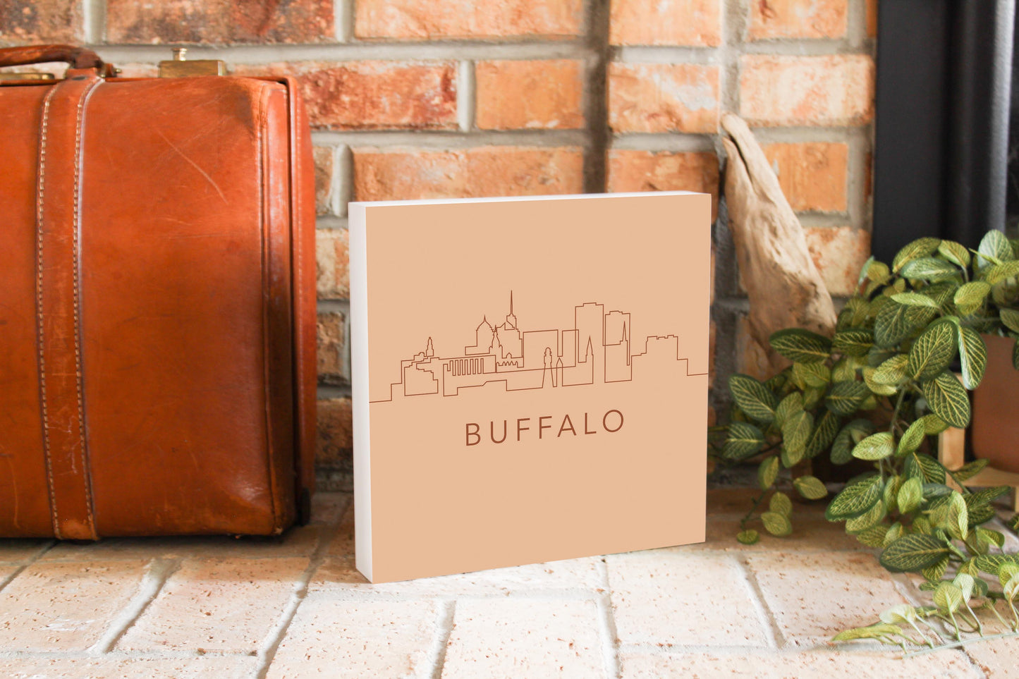Modern Minimalistic New York Buffalo Skyline | Wood Block | Eaches | Min 2