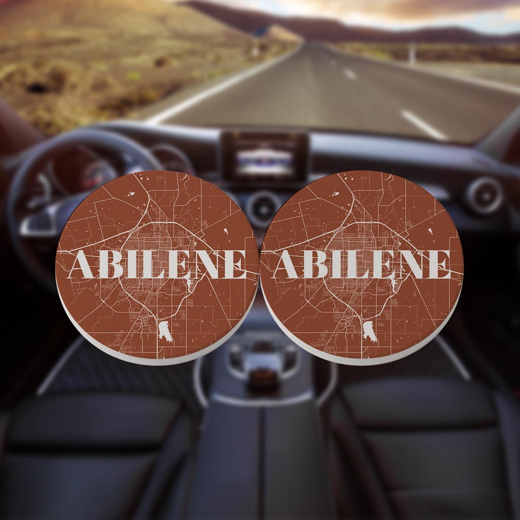 Modern Minimalist Texas Abilene Map | Absorbent Car Coasters | Set of 2 | Min 4