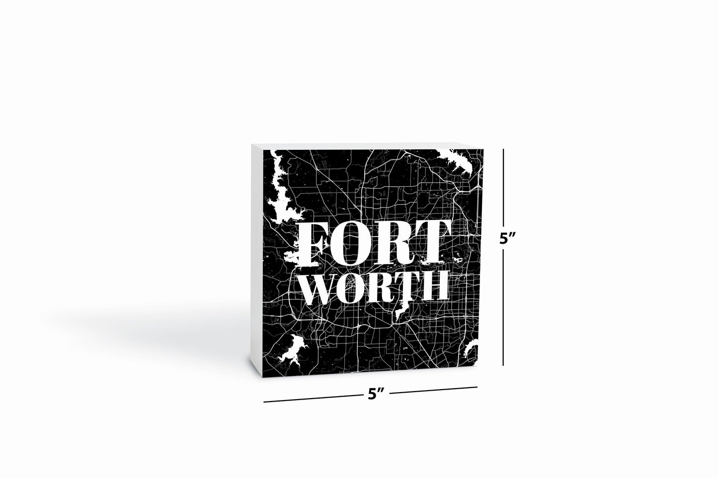 Minimalistic B&W Texas Fort Worth Map | Wood Block | Eaches | Min 4