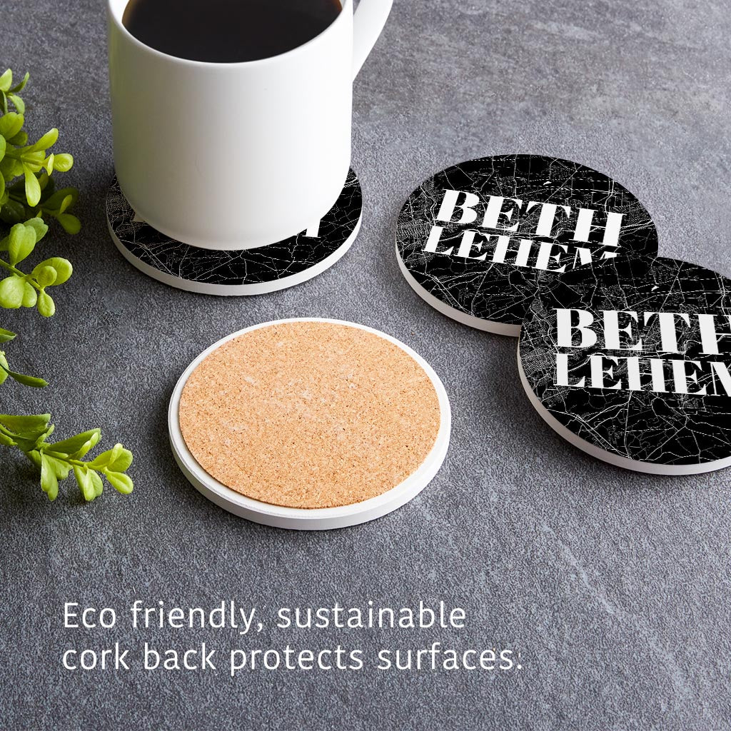 Minimalistic B&W Pennsylvania Bethlehem Map | Absorbent Coasters | Set of 4 | Min 2