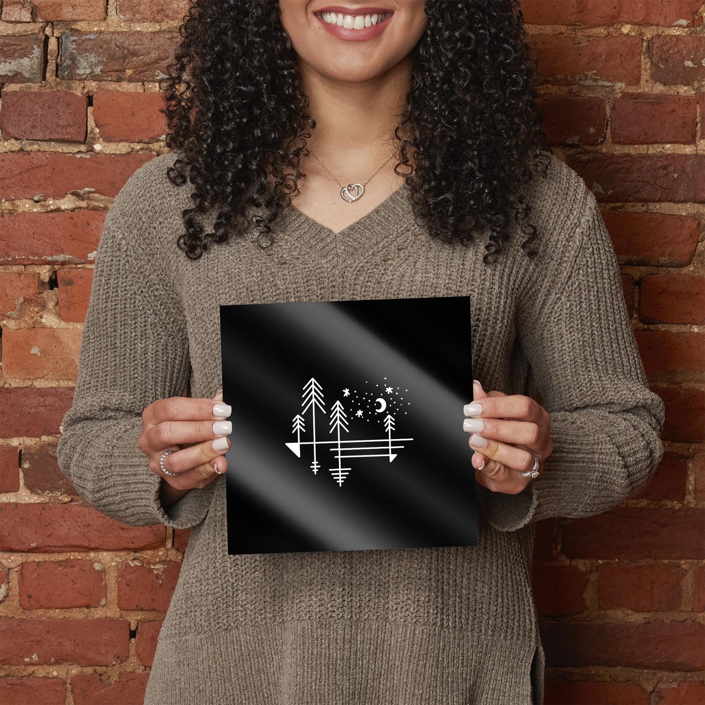 Minimalistic Tree Line Drawing On Black| Hi-Def Glass Art | Eaches | Min 2