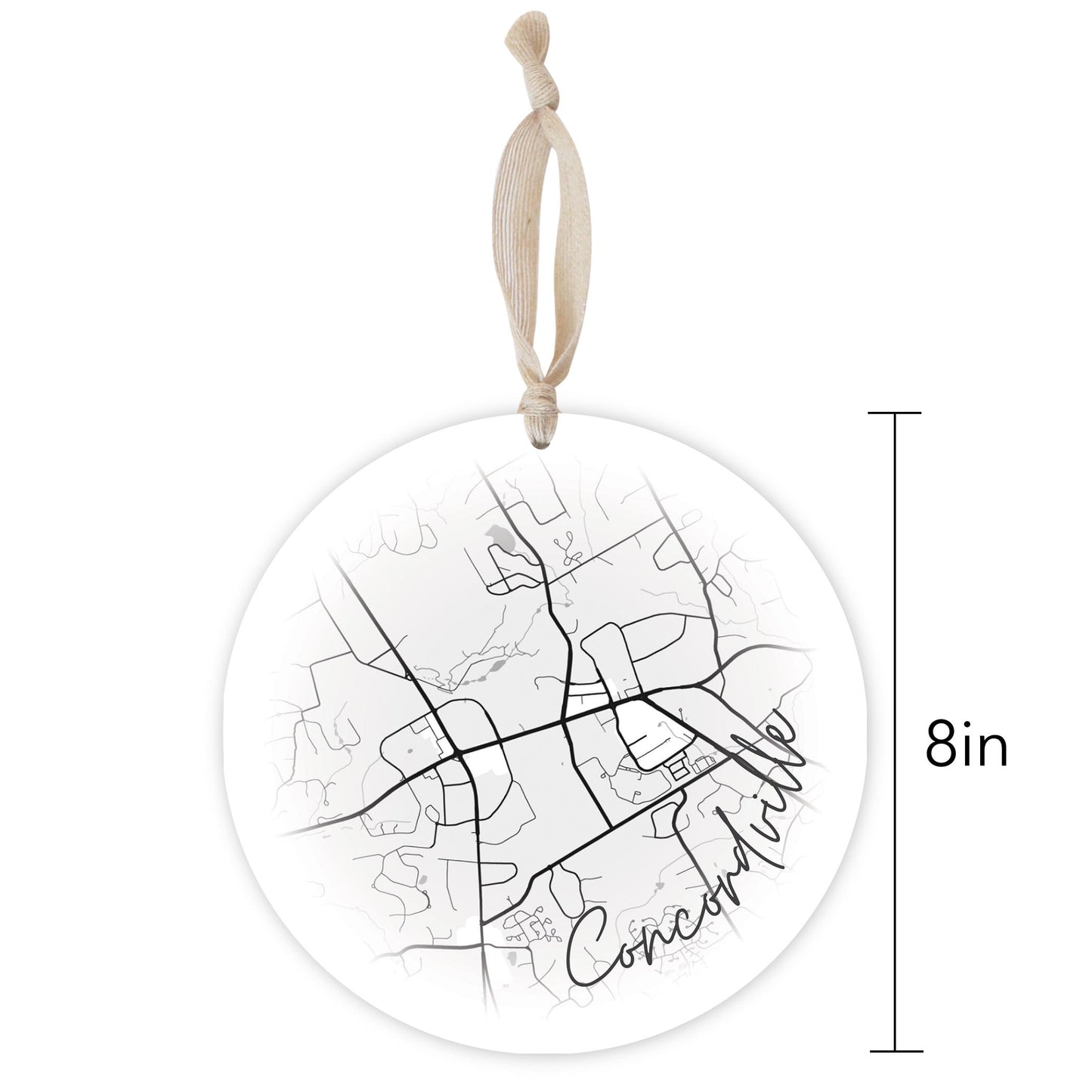 Minimalistic B&W Pennsylvania Concordville Circle Map | Wood Ornament | Eaches | Min 1