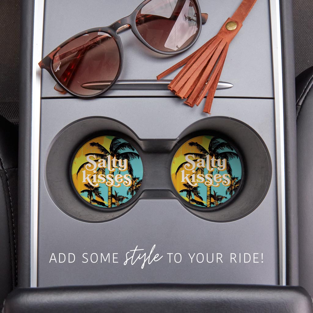 Salty Kisses Palm Trees | Absorbent Car Coasters | Set of 2 | Min 4