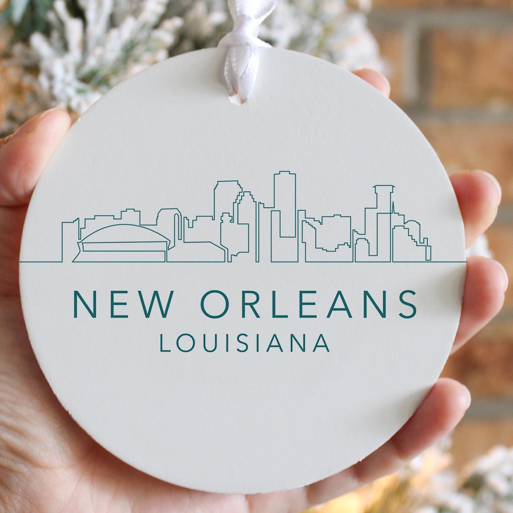 Blue White New Orleans Skyline | Wood Ornament | Eaches | Min 6