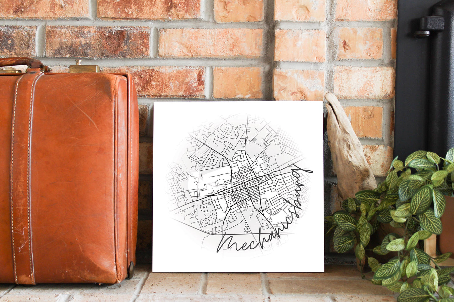 Minimalistic B&W Pennsylvania Mechanicsburg Circle Map | Wood Sign | Eaches | Min 2