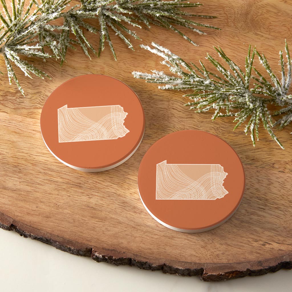 Modern Minimalist Pennsylvania State Lines Light | Absorbent Car Coasters | Set of 2 | Min 4