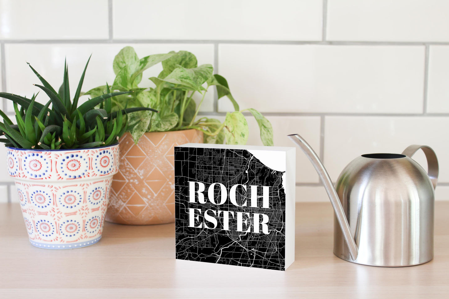 Minimalistic B&W New York Rochester Map | Wood Block | Eaches | Min 4