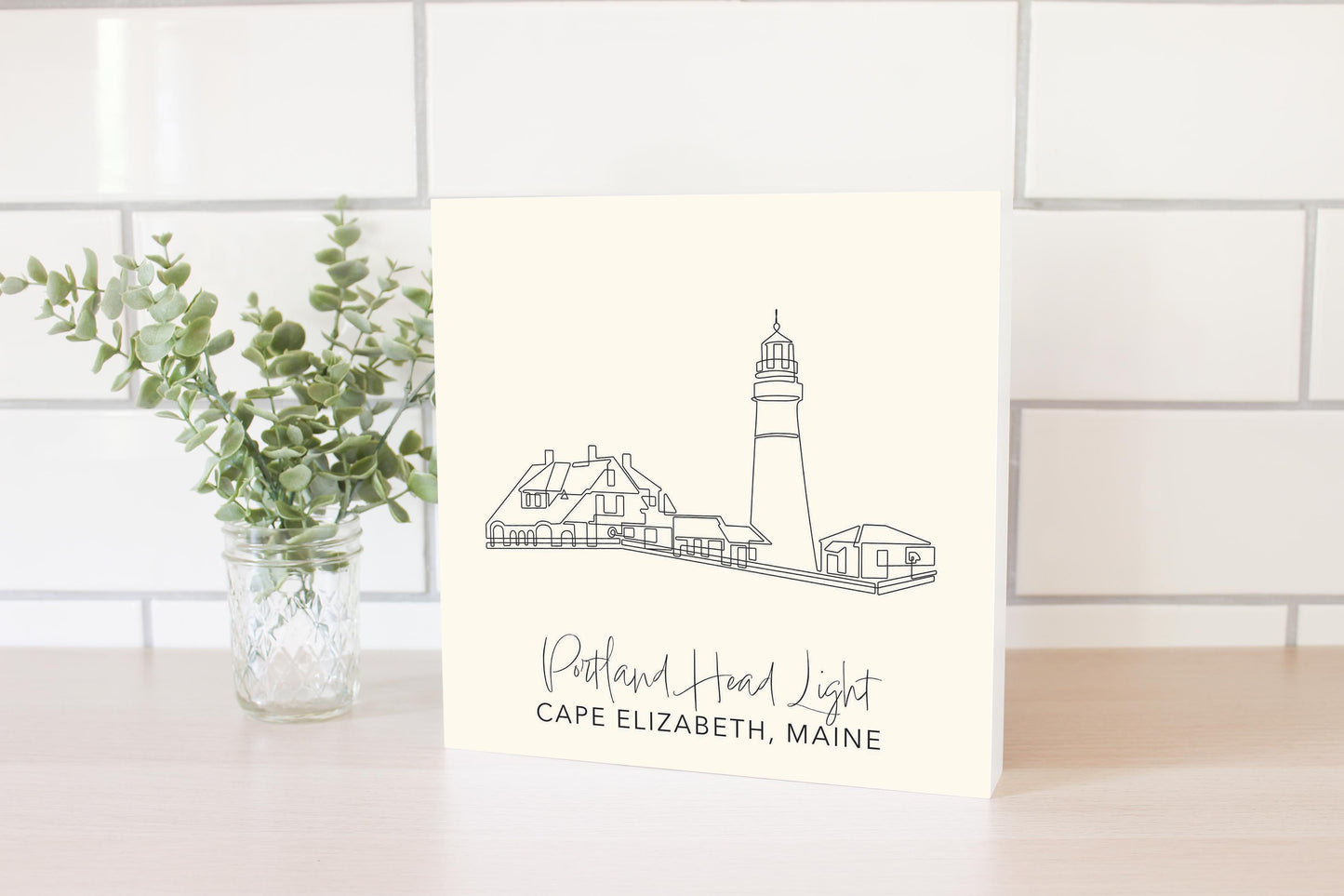 Cream Portland Head Light | Wood Block | Eaches | Min 2