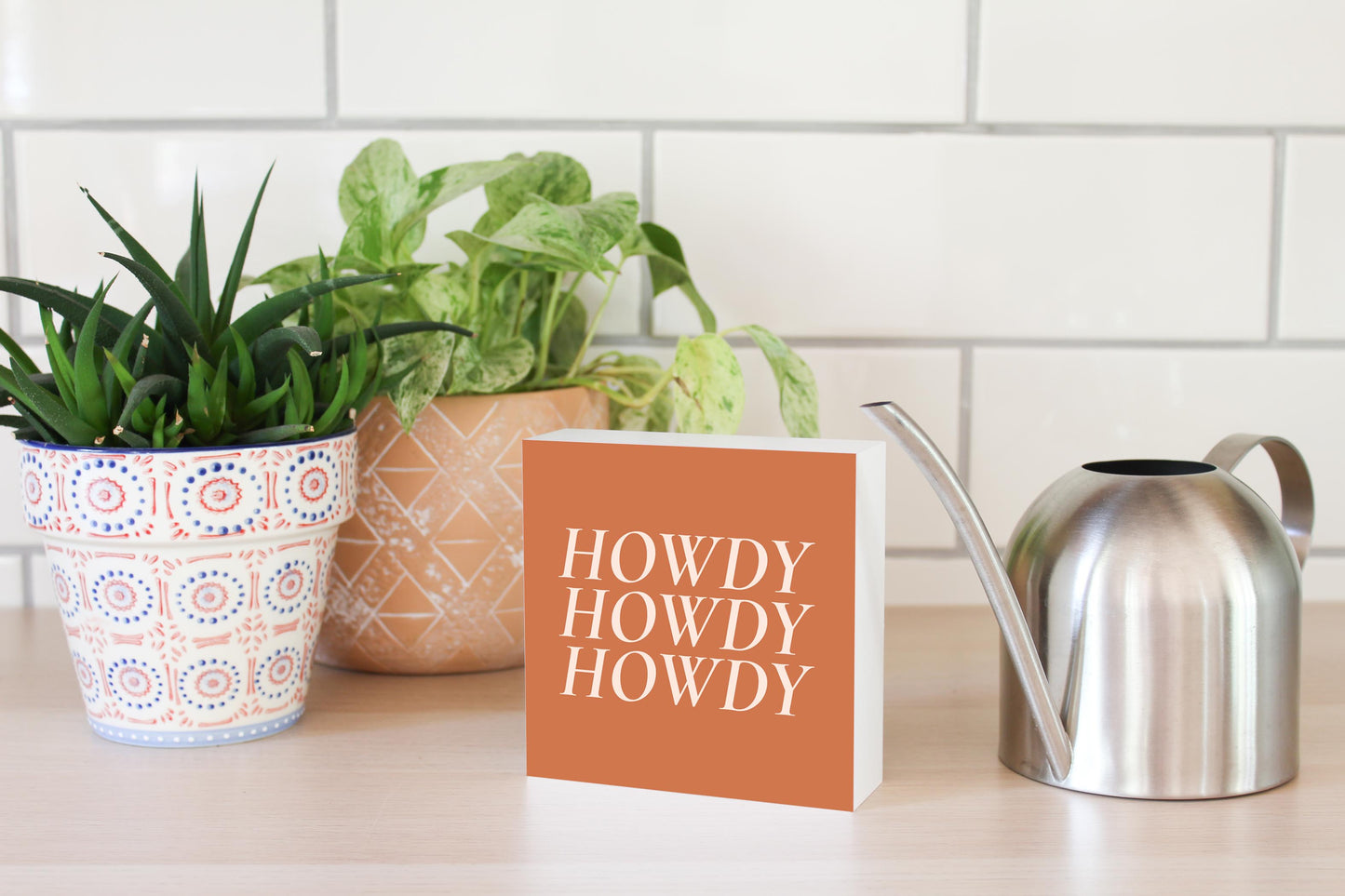 Modern Minimalist Texas Howdy | Wood Block | Eaches | Min 4