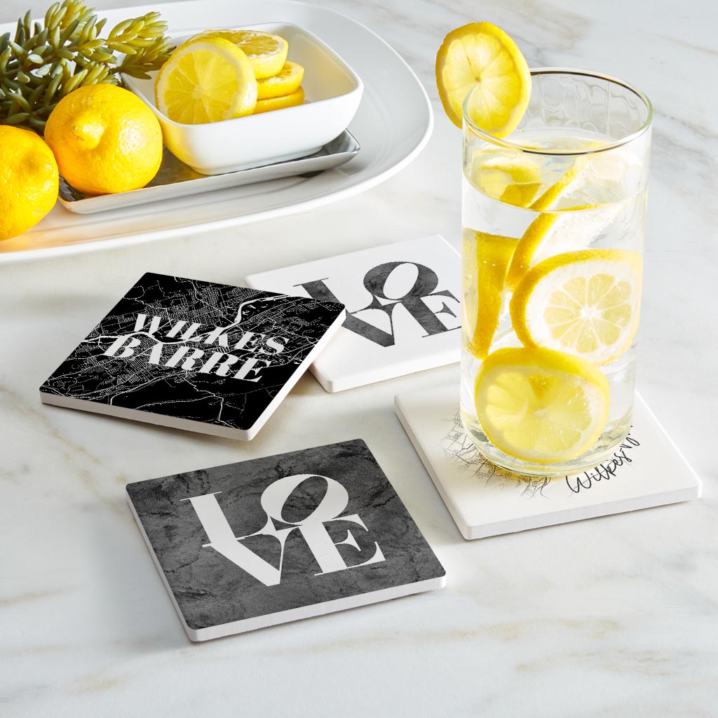 Minimalistic B&W Pennsylvania Wilkes Barre Maps Love | Absorbent Coasters | Set of 4 | Min 2