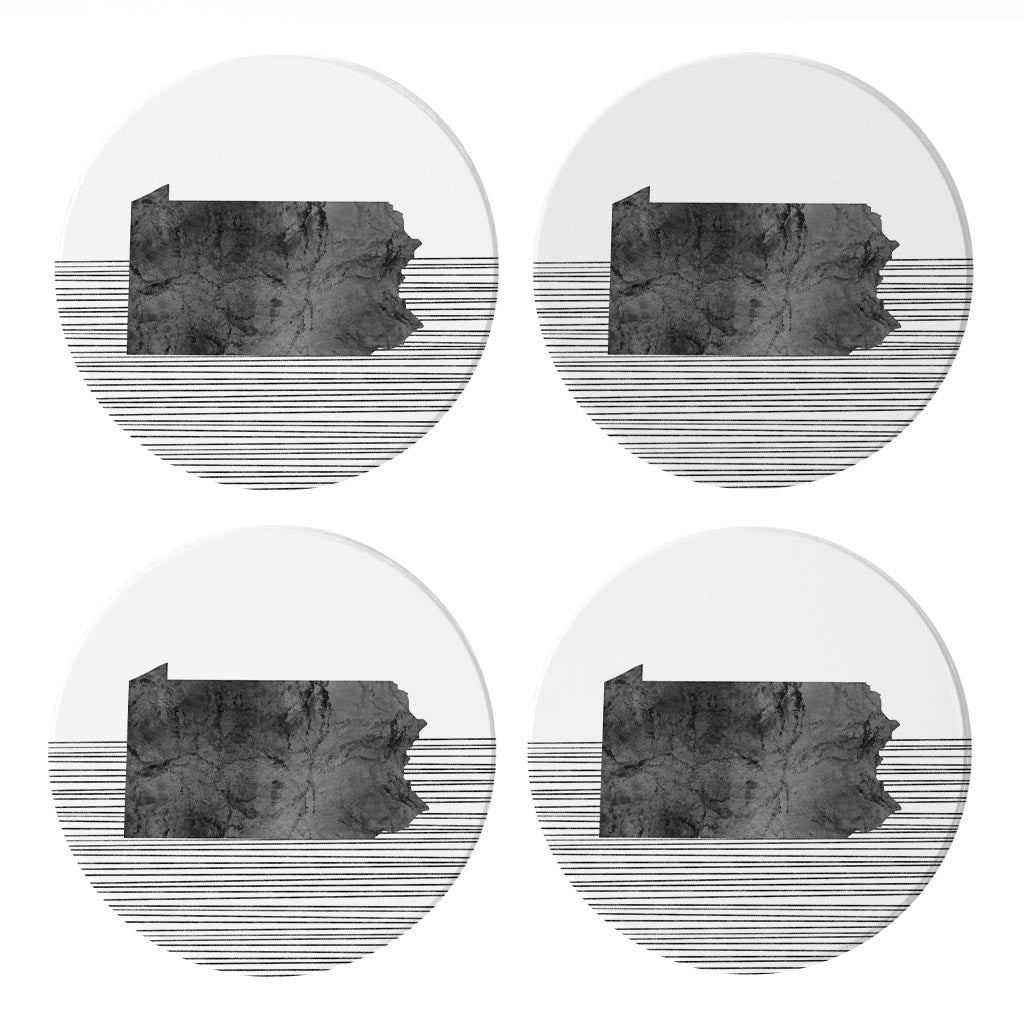 Minimalistic B&W Pennsylvania Shape Straight Lines | Absorbent Coasters | Set of 4 | Min 2