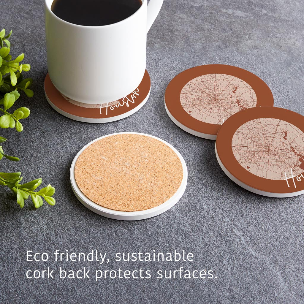 Modern Minimalist Houston Texas Map | Absorbent Coasters | Set of 4 | Min 2