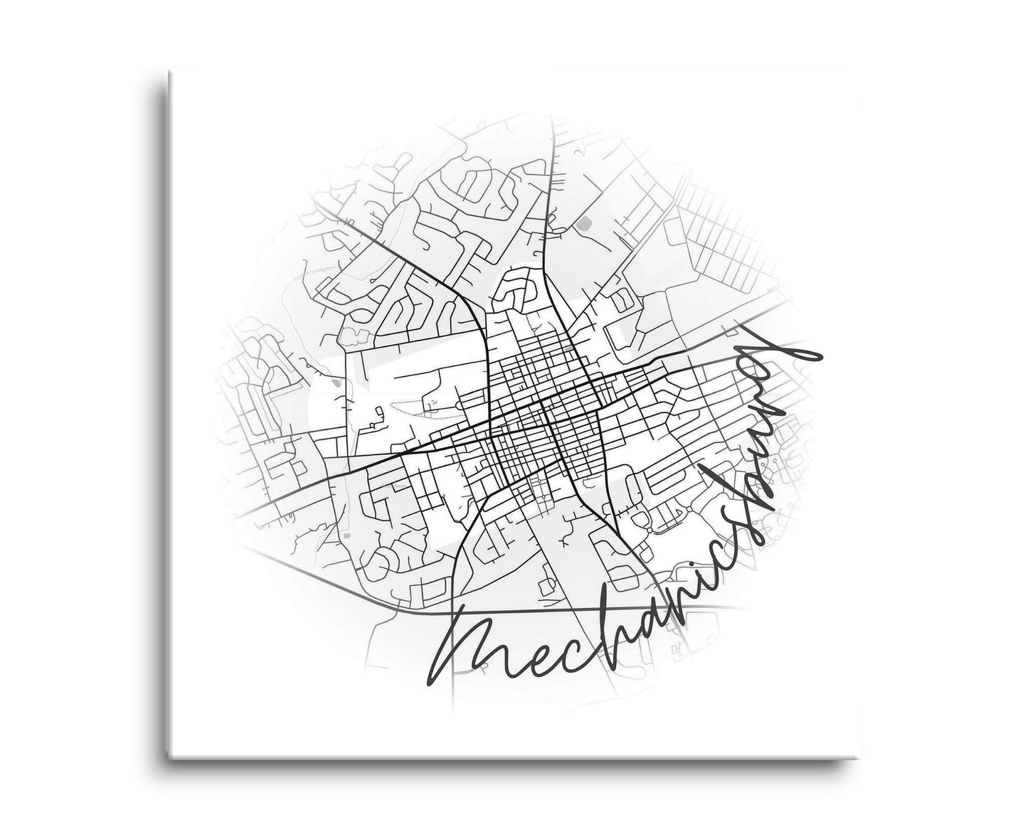 Minimalistic B&W Pennsylvania Mechanicsburg Circle Map | Hi-Def Glass Art | Eaches | Min 2