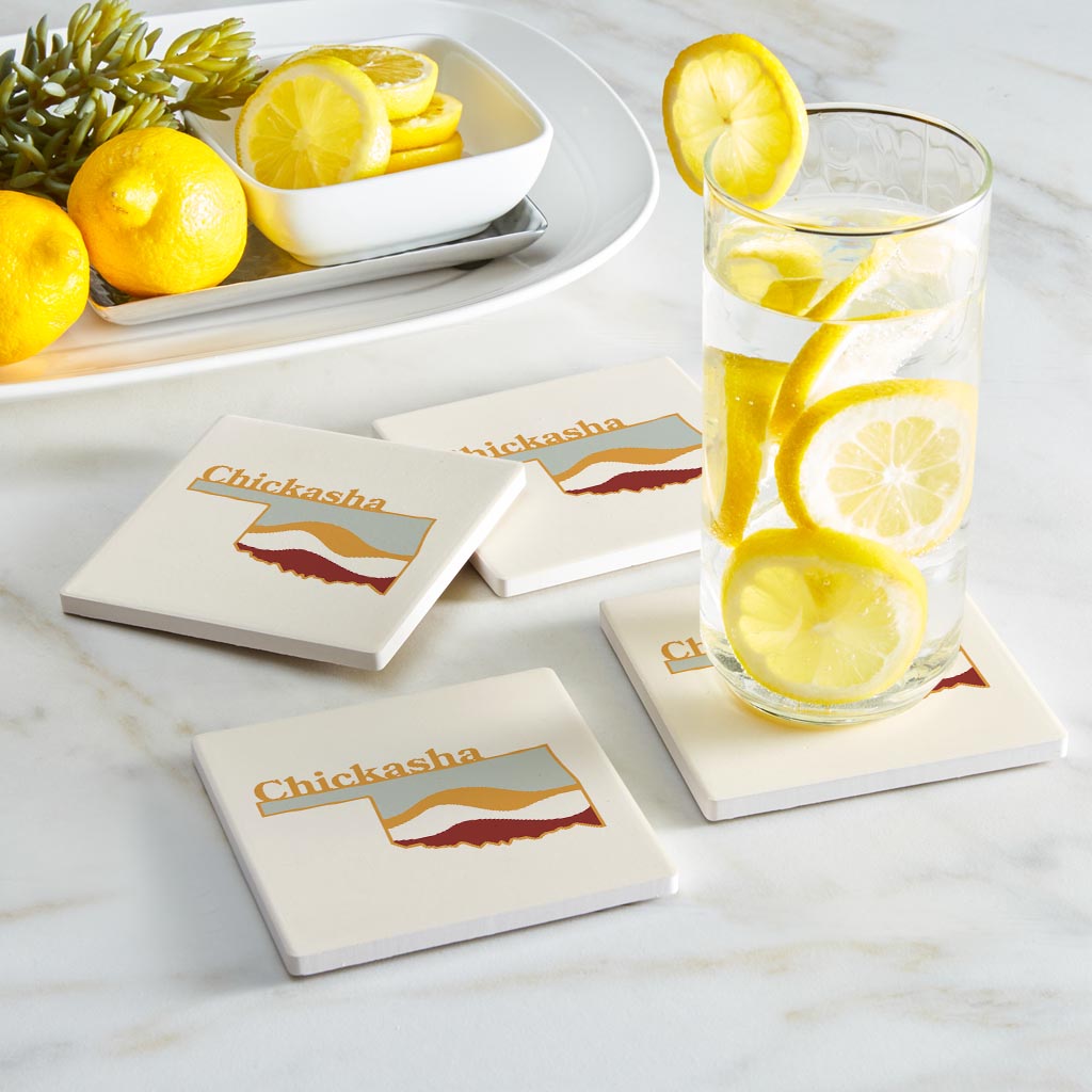Modern Minimalist Oklahoma State Chickasha | Absorbent Coasters | Set of 4 | Min 2