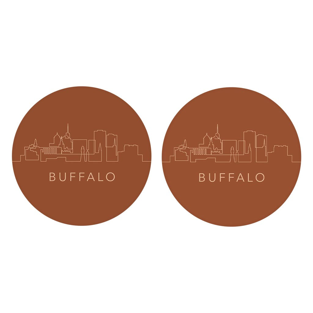 Modern Minimalist New York Buffalo Skyline | Absorbent Car Coasters | Set of 2 | Min 4