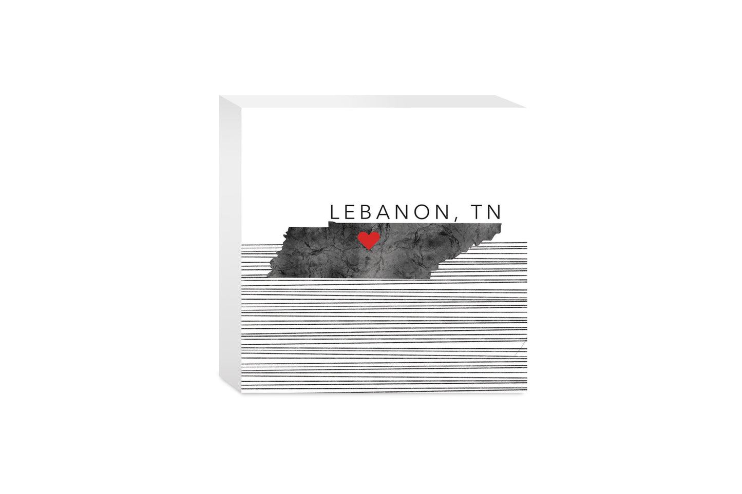 Minimalist B&W Tennessee State Lebanon Heart | Wood Block | Eaches | Min 4