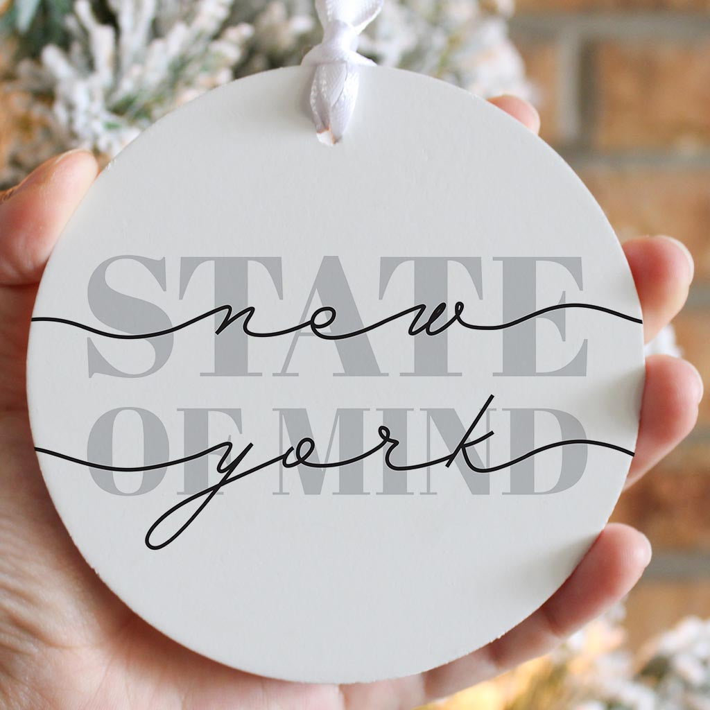 Minimalistic B&W New York Quip Ny State Of Mind | Wood Ornament | Eaches | Min 6
