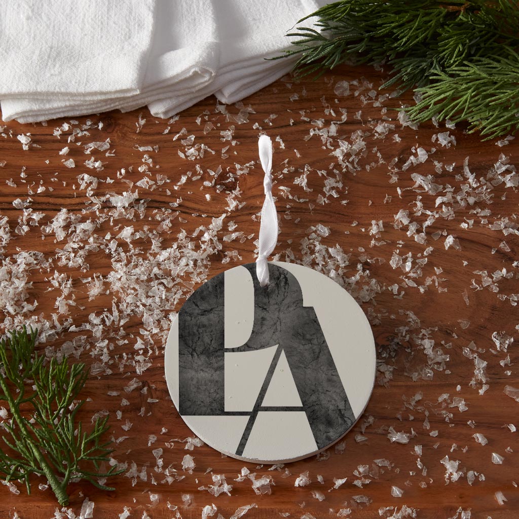 Minimalistic B&W Pennsylvania White Initials| Wood Ornament | Eaches | Min 6