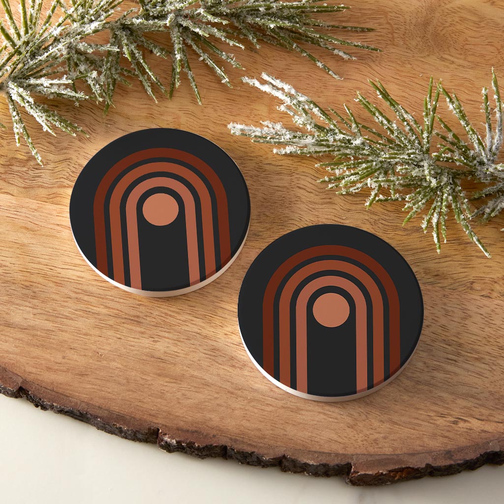 Modern Minimalist Retro Dark Lines| Absorbent Car Coasters | Set of 2 | Min 4