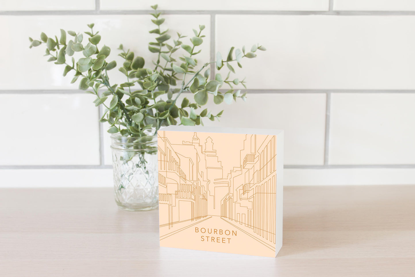 Modern Minimalist Louisiana Bourbon Street Line Drawing | Wood Block | Eaches | Min 4