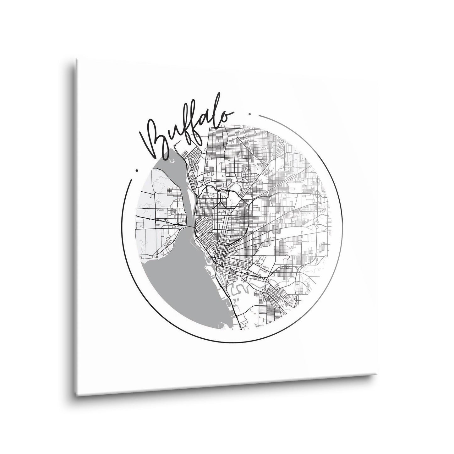 Minimalistic B&W New York Buffalo Circle Map | Hi-Def Glass Art | Eaches | Min 1