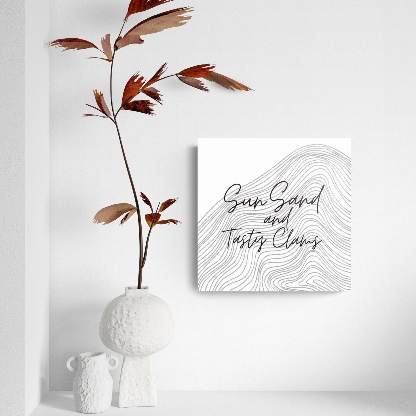 Minimalistic B&W Cape Cod Sun Sand Tasty Clams | Hi-Def Glass Art | Eaches | Min 2