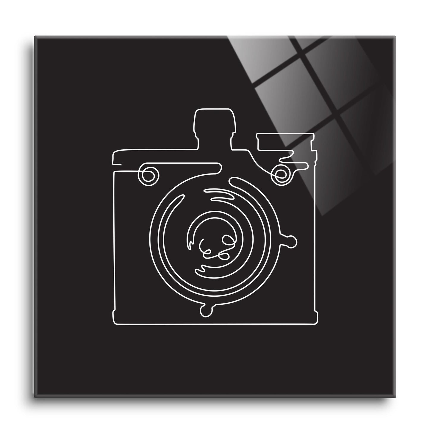 Vintage Camera Line Drawing On Black | Hi-Def Glass Art | Eaches | Min 1