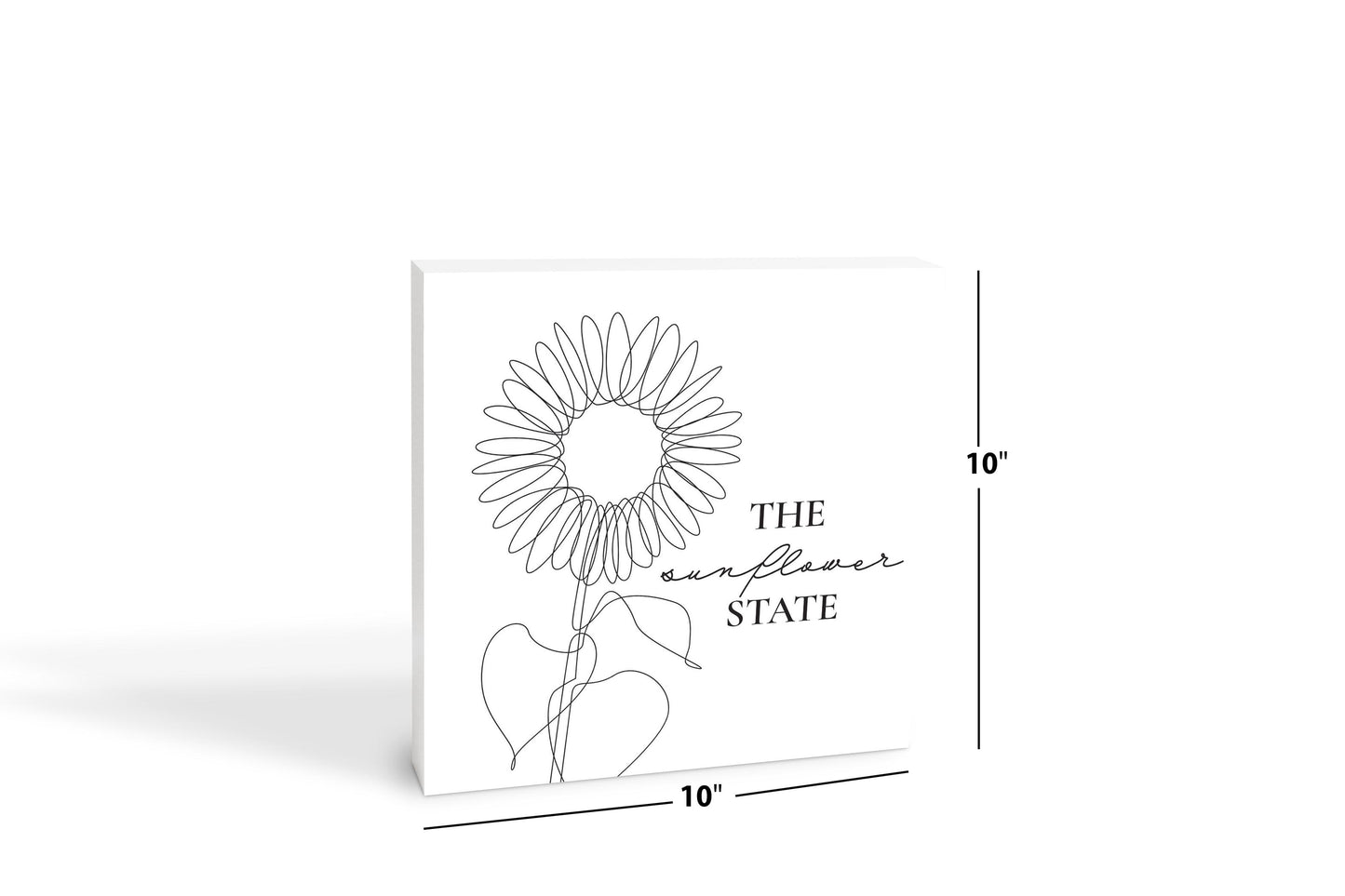 Minimalist B&W Kansas Sunflower Line Drawing | Wood Block | Eaches | Min 2