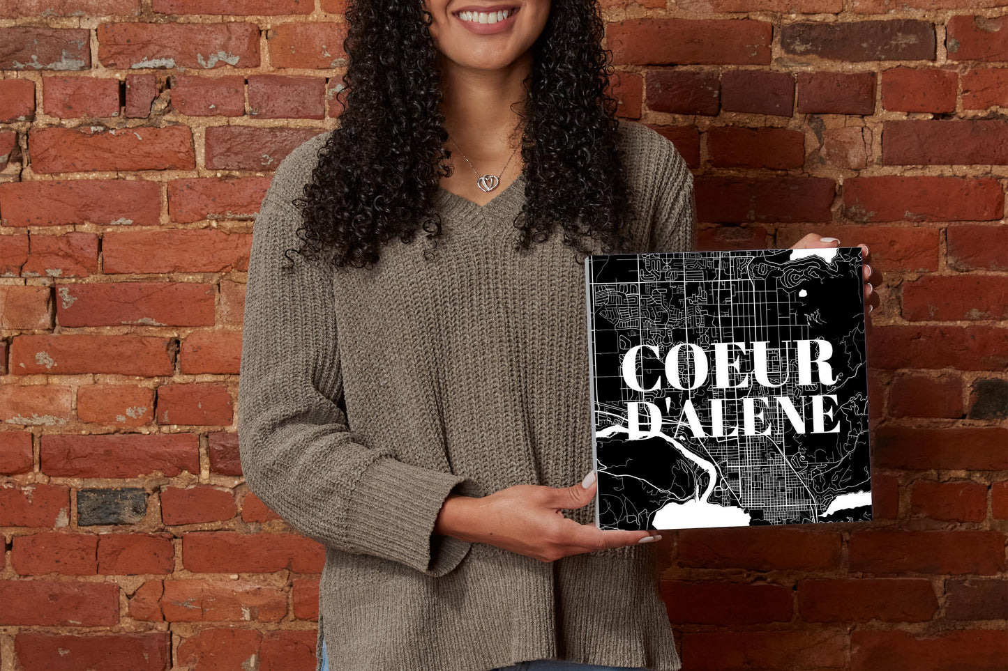 Minimalist B&W Idaho Coeur Dalene Map | Wood Block | Eaches | Min 2