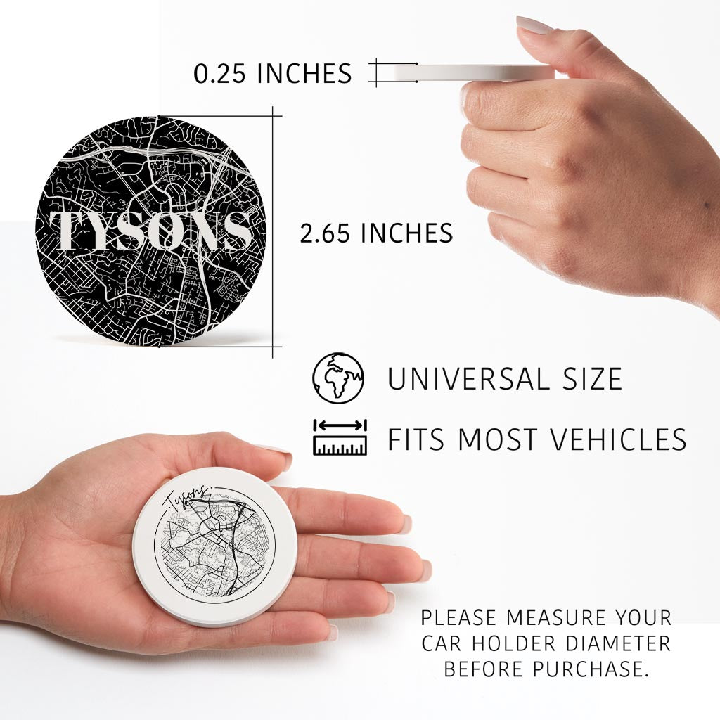 Minimalistic B&W Virginia Tysons Maps | Absorbent Car Coasters | Set of 2 | Min 4