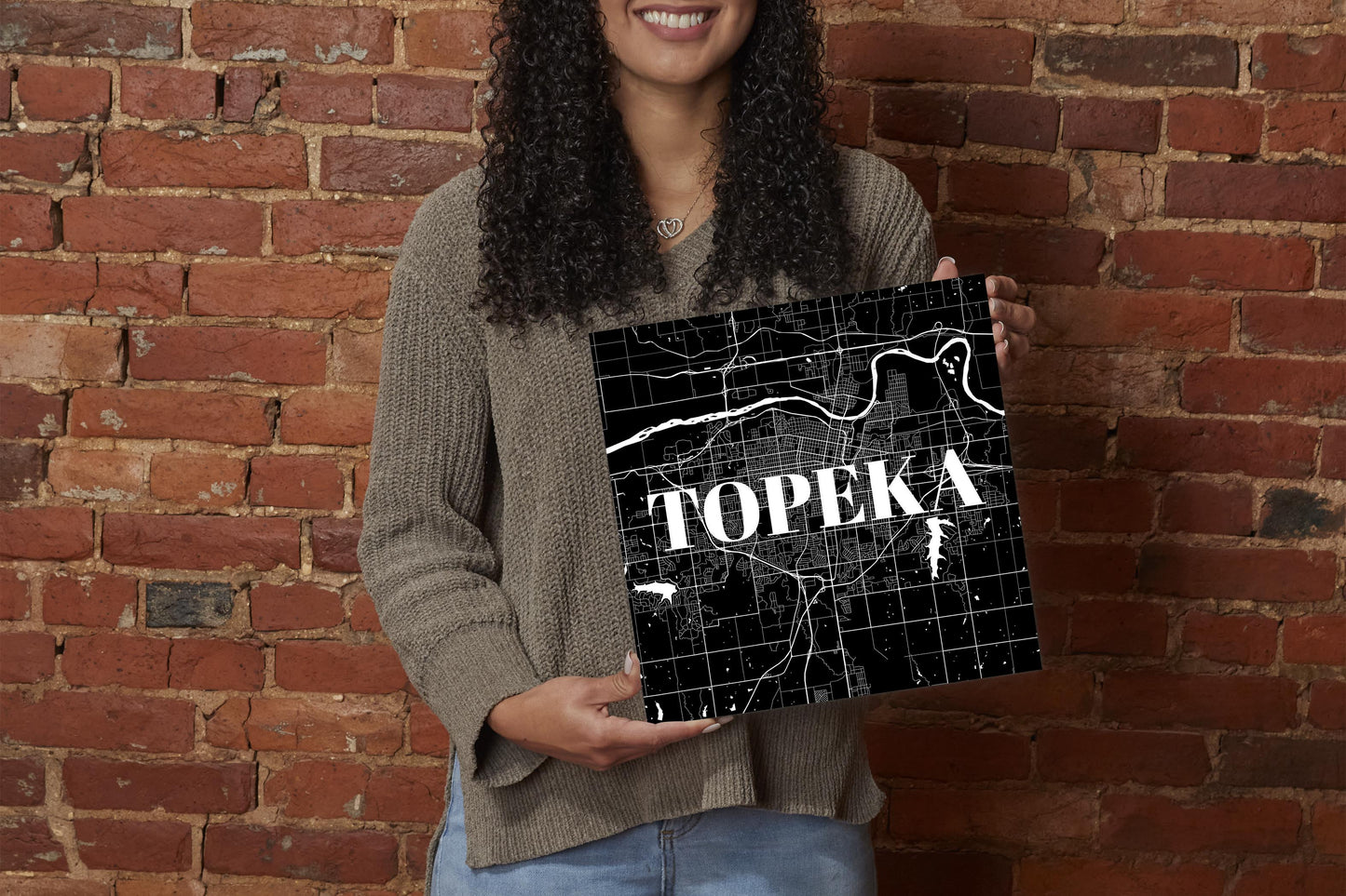 Minimalist B&W Kansas Topeka Map | Wood Sign | Eaches | Min 2