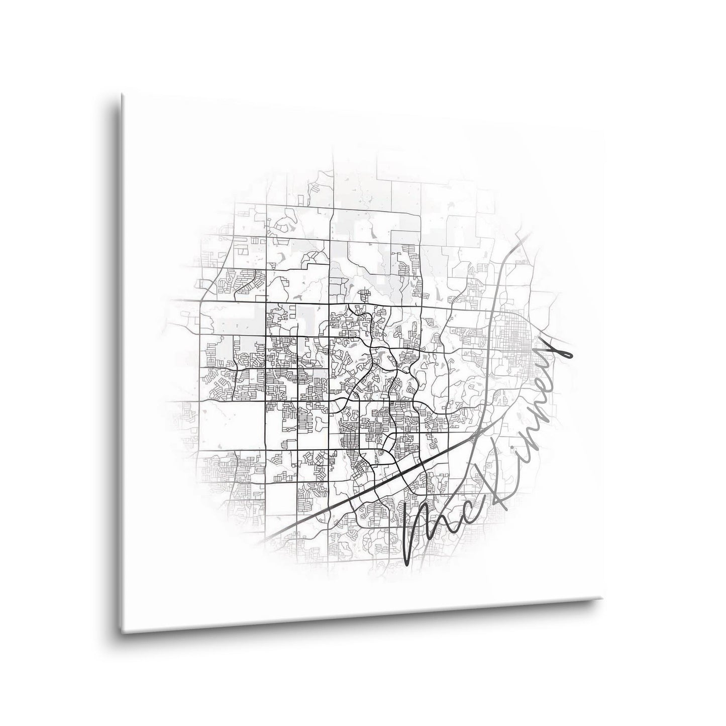 Minimalistic B&W Texas Mckinney Circle Map| Hi-Def Glass Art | Eaches | Min 1