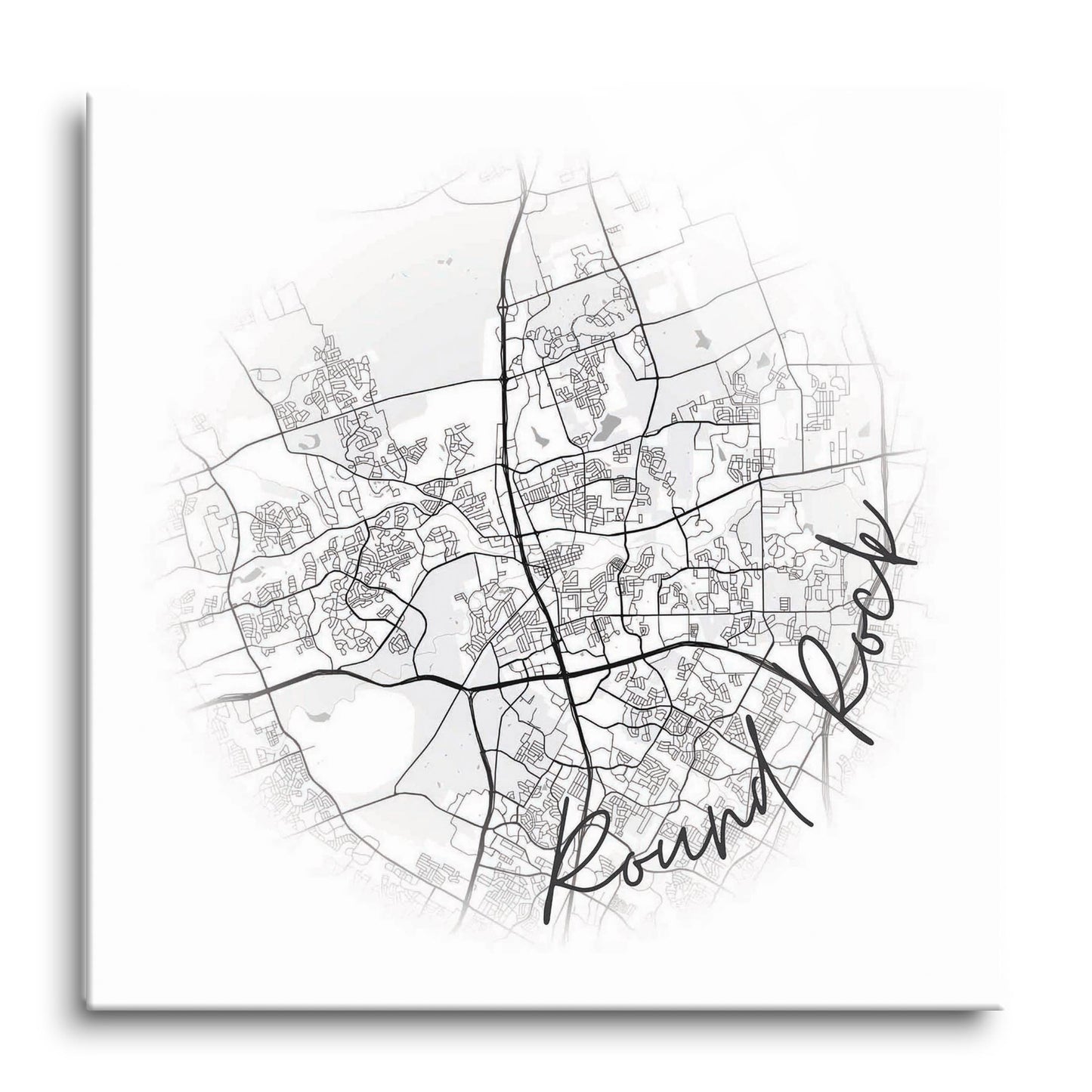 Minimalistic B&W Texas Round Rock Circle Map | Hi-Def Glass Art | Eaches | Min 1