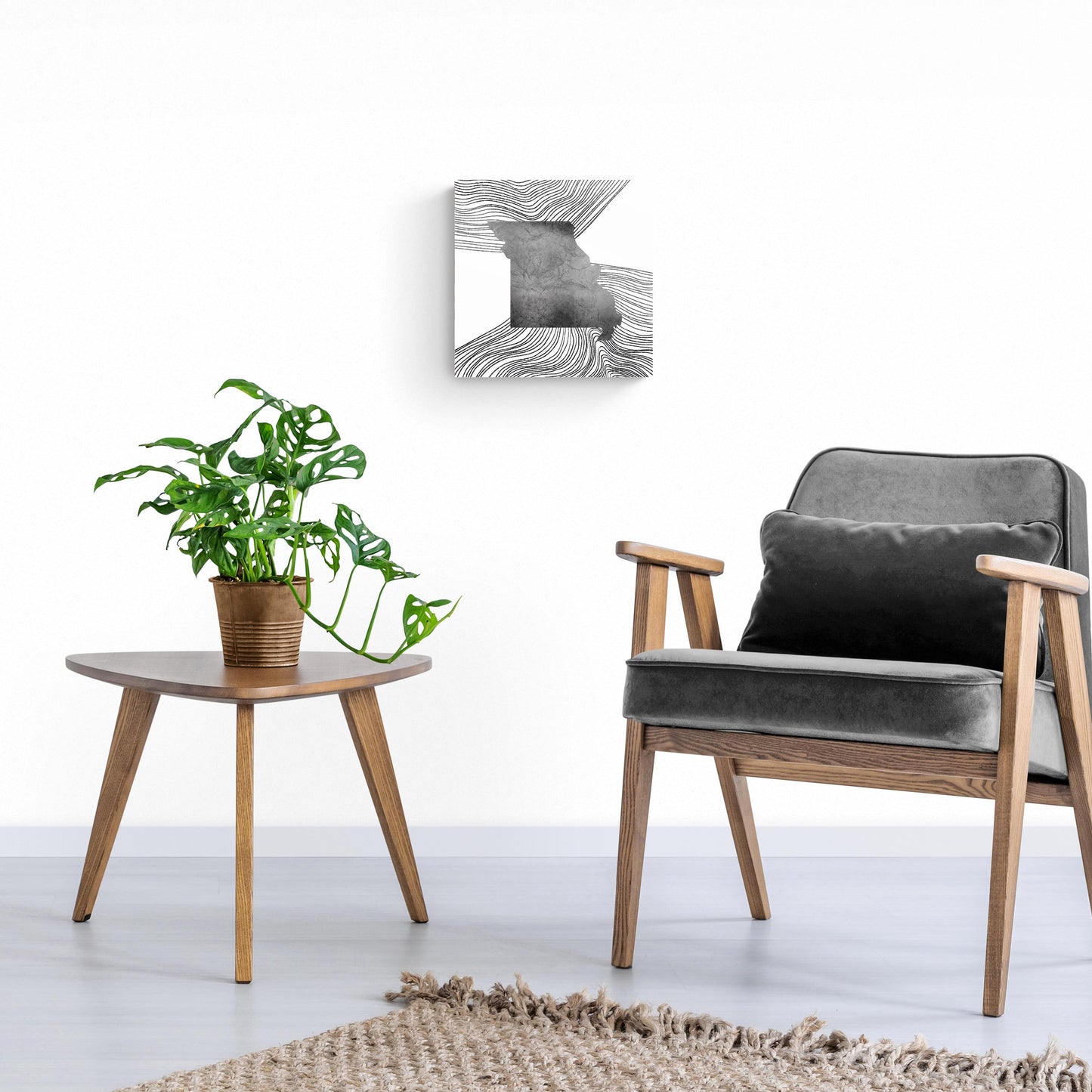 Minimalist B&W Missouri State With Fluid Lines | Hi-Def Glass Art | Eaches | Min 1