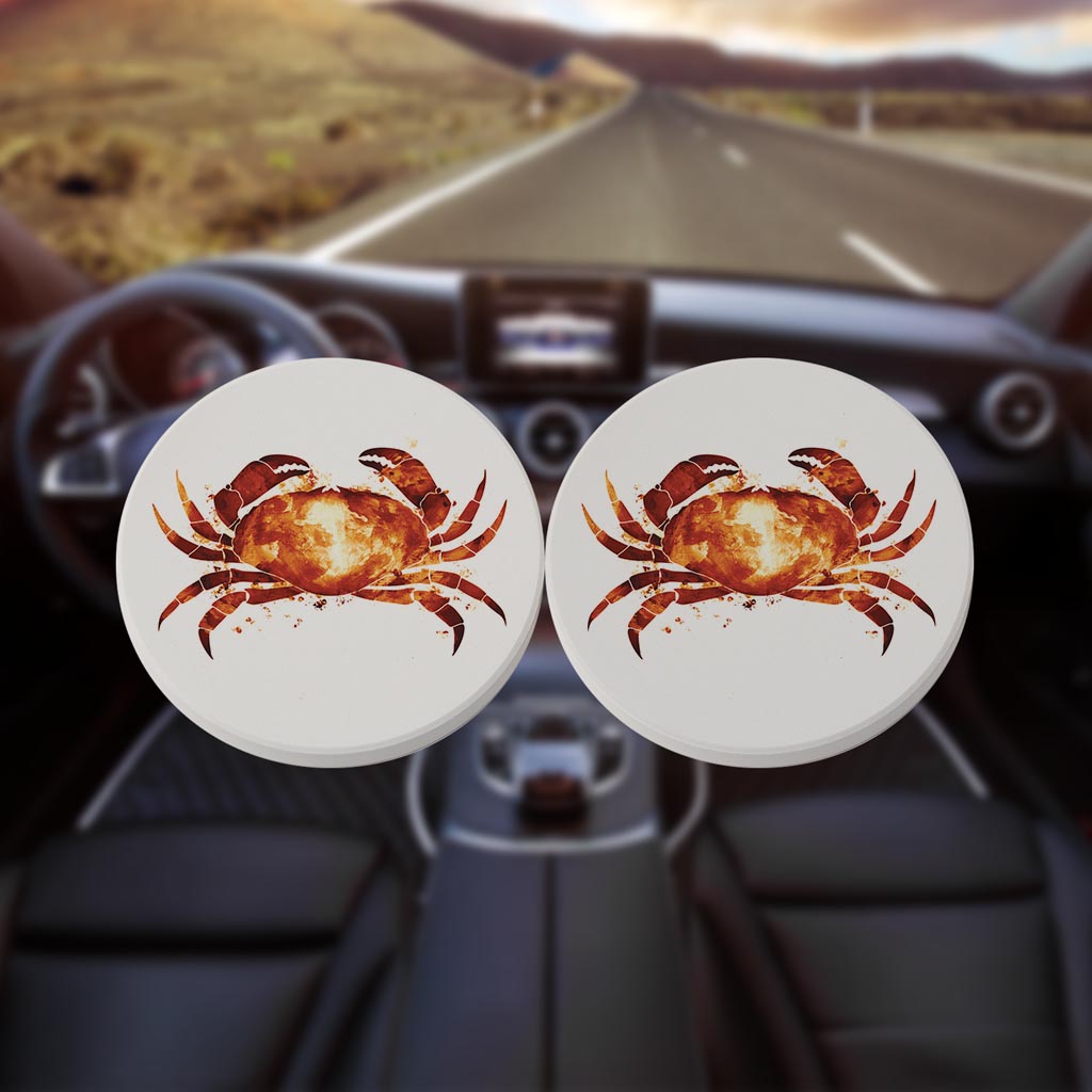 East Coast Water Color Crab | Absorbent Car Coasters | Set of 2 | Min 4