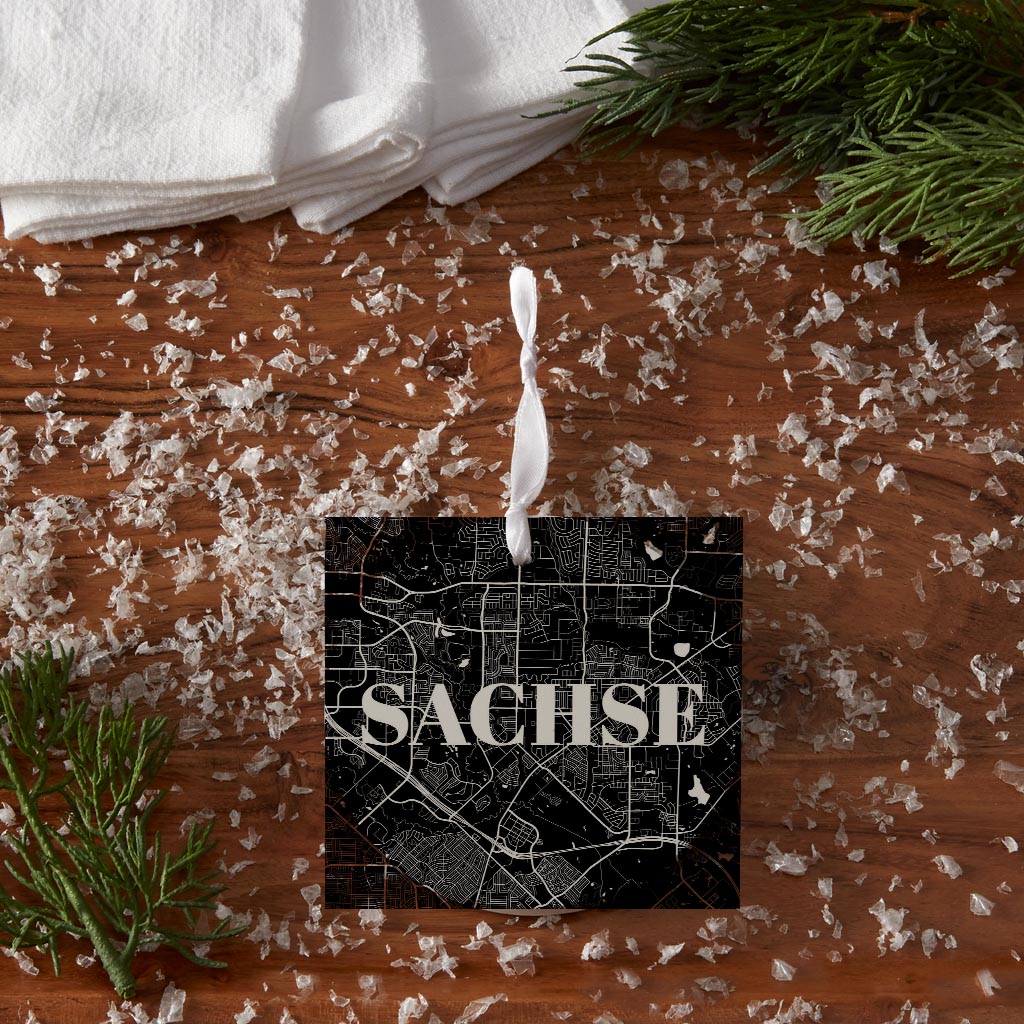 Minimalistic B&W Texas Sachse Map | Wood Ornament | Eaches | Min 6