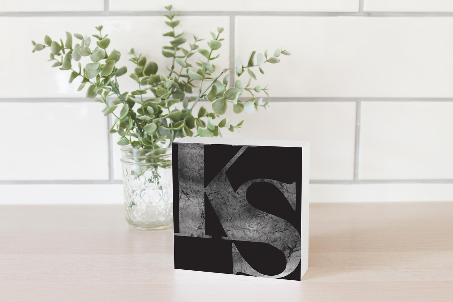 Minimalist B&W Kansas Black Initials | Wood Block | Eaches | Min 4
