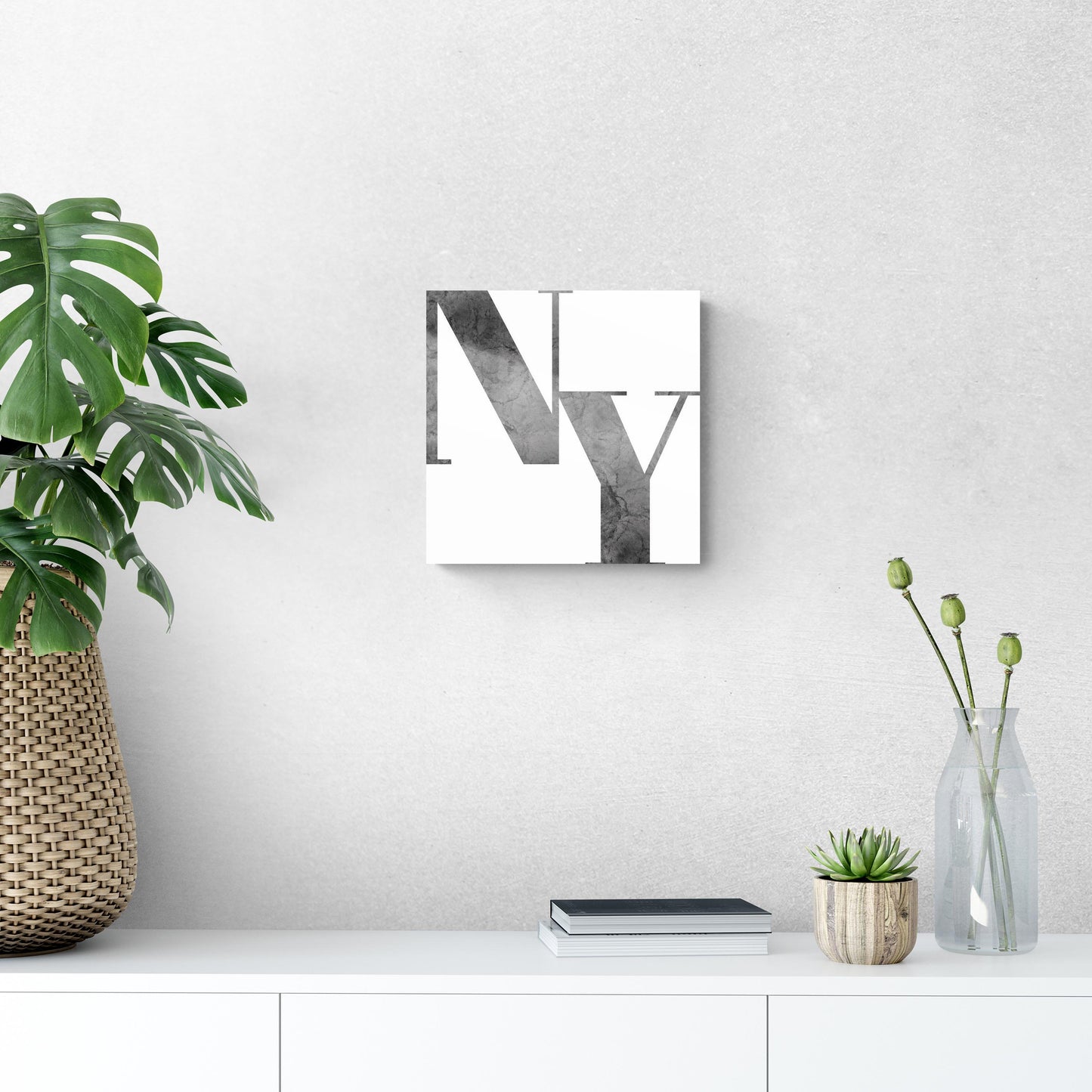 Minimalistic B&W New York White Initials | Hi-Def Glass Art | Eaches | Min 1