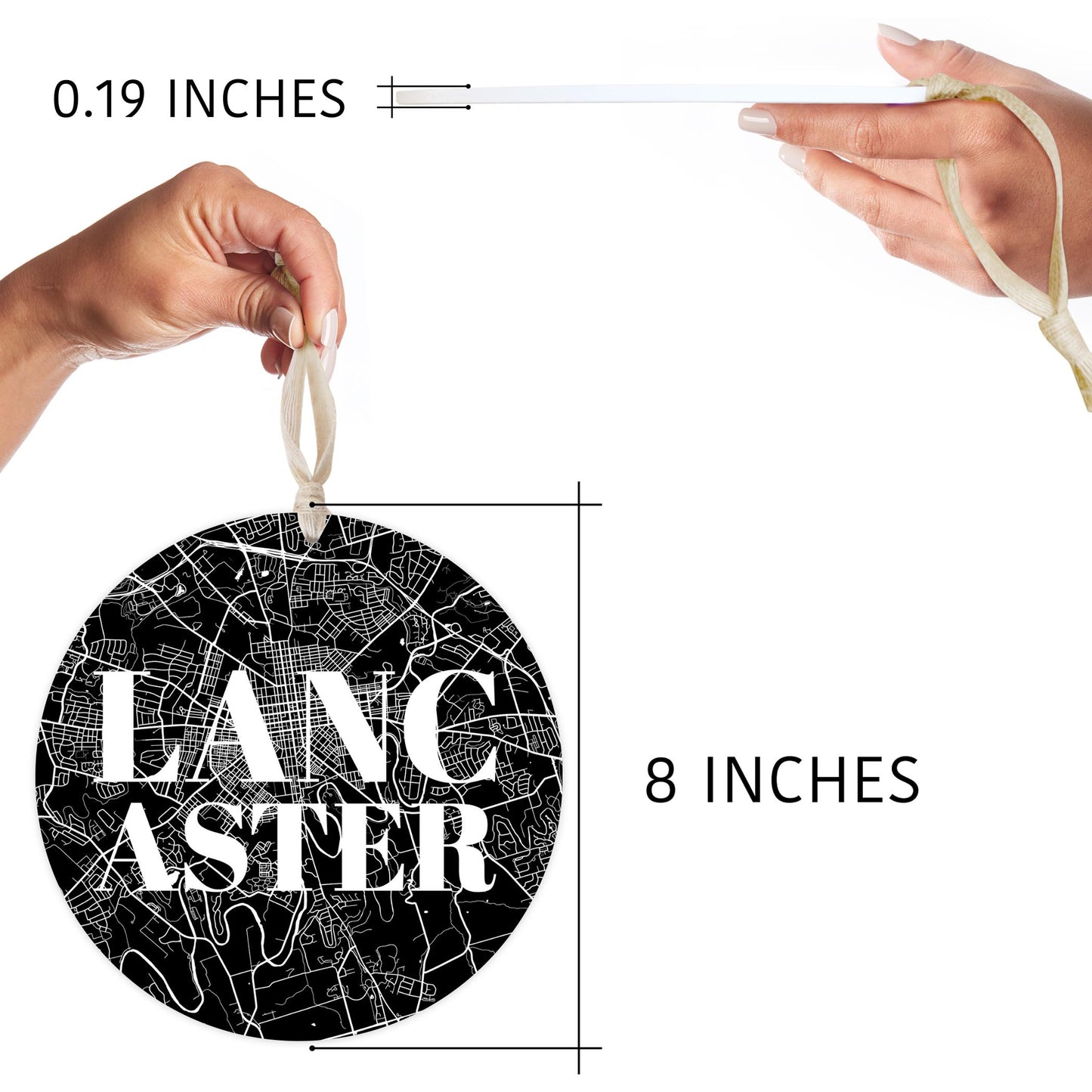 Minimalistic B&W Pennsylvania Lancaster Map | Wood Ornament | Eaches | Min 1