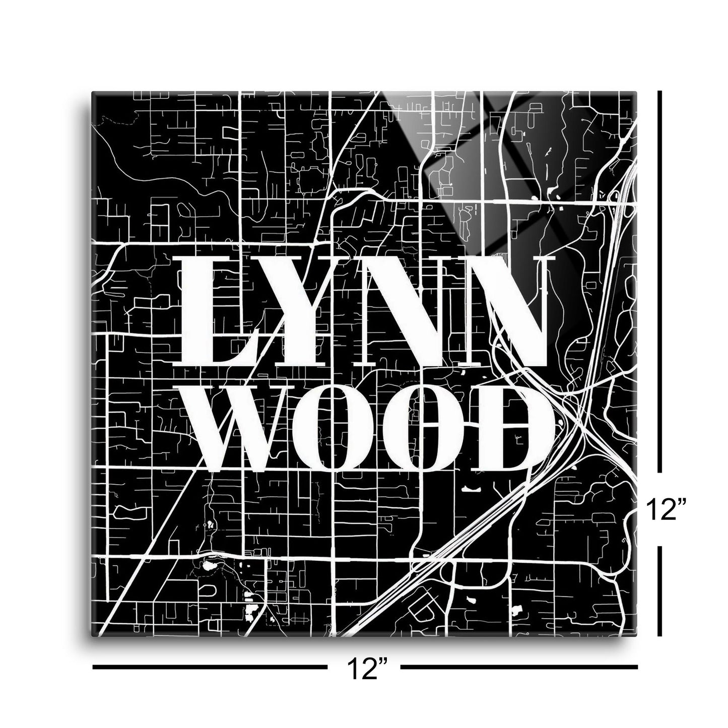 Minimalistic B&W Washington Lynnwood Map | Hi-Def Glass Art | Eaches | Min 1