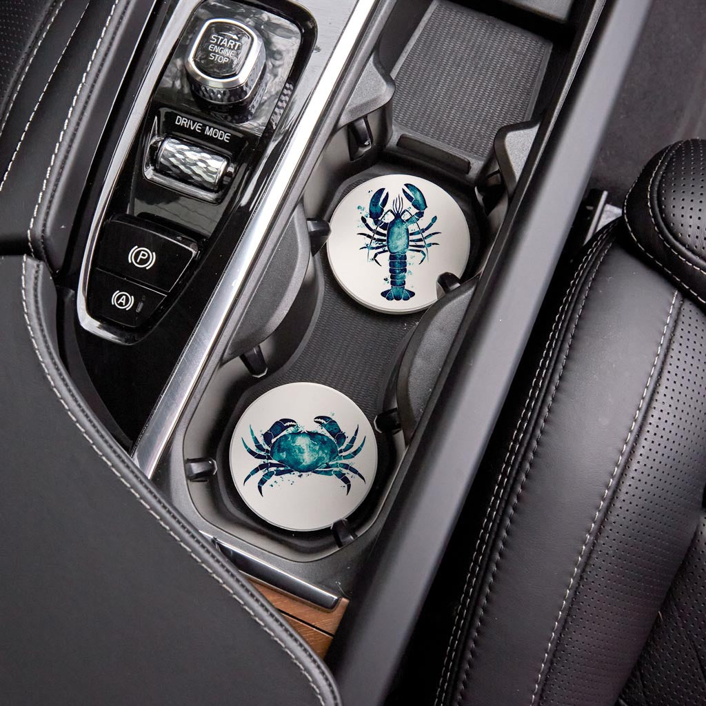 New England Water Color Crab Lobster| Absorbent Car Coasters | Set of 2 | Min 4