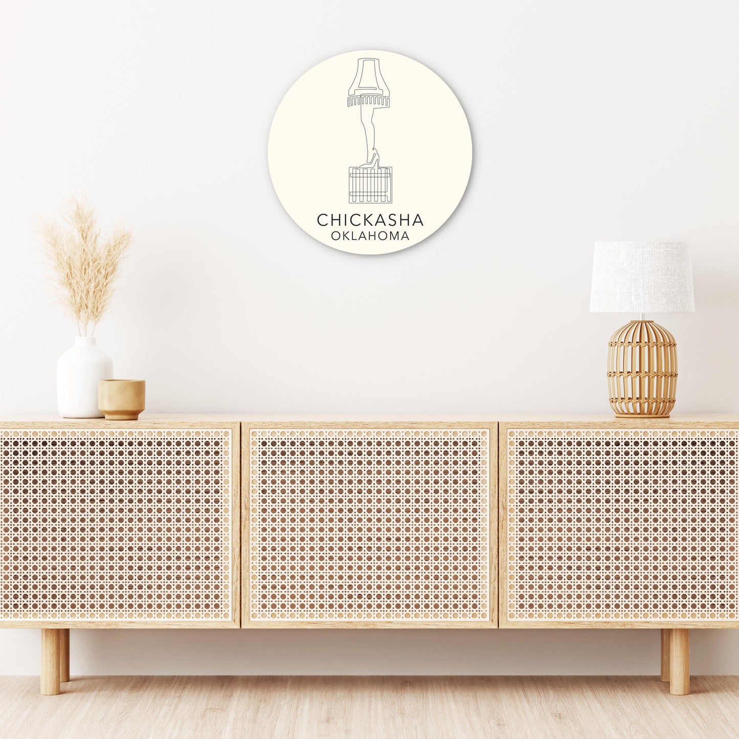 Modern Minimalist Oklahoma Chickasha Leg Lamp | Wood Sign | Eaches | Min 1