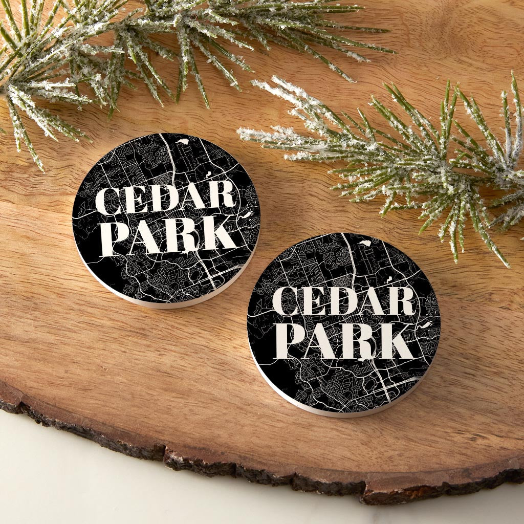 Minimalistic B&W Texas Cedar Park Map | Absorbent Car Coasters | Set of 2 | Min 4