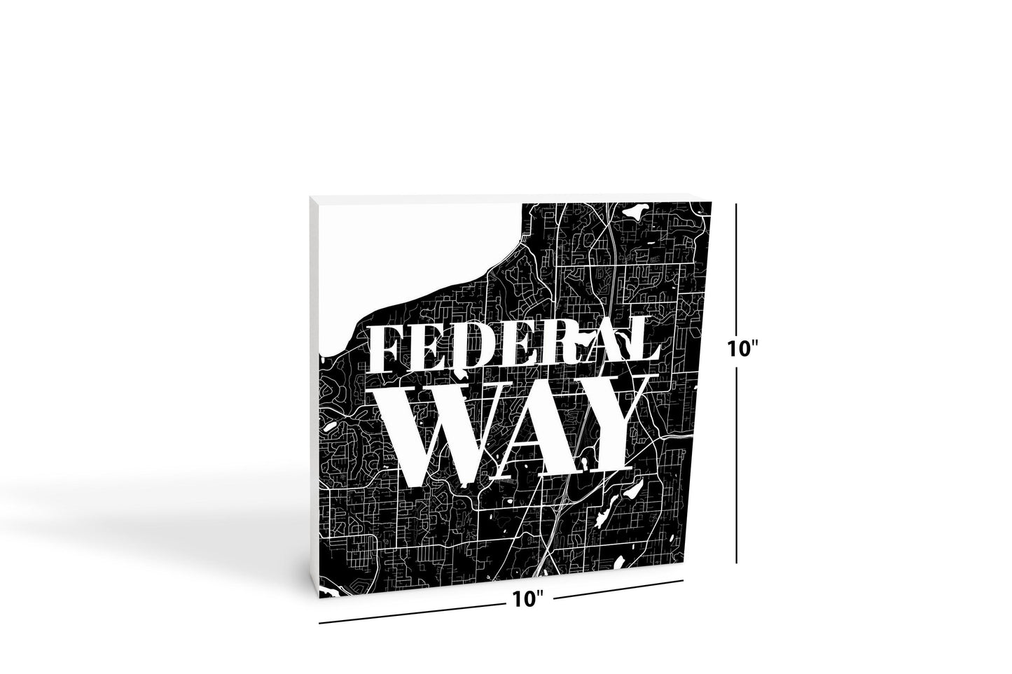 Minimalistic B&W Washington Federal Way Map | Wood Block | Eaches | Min 2